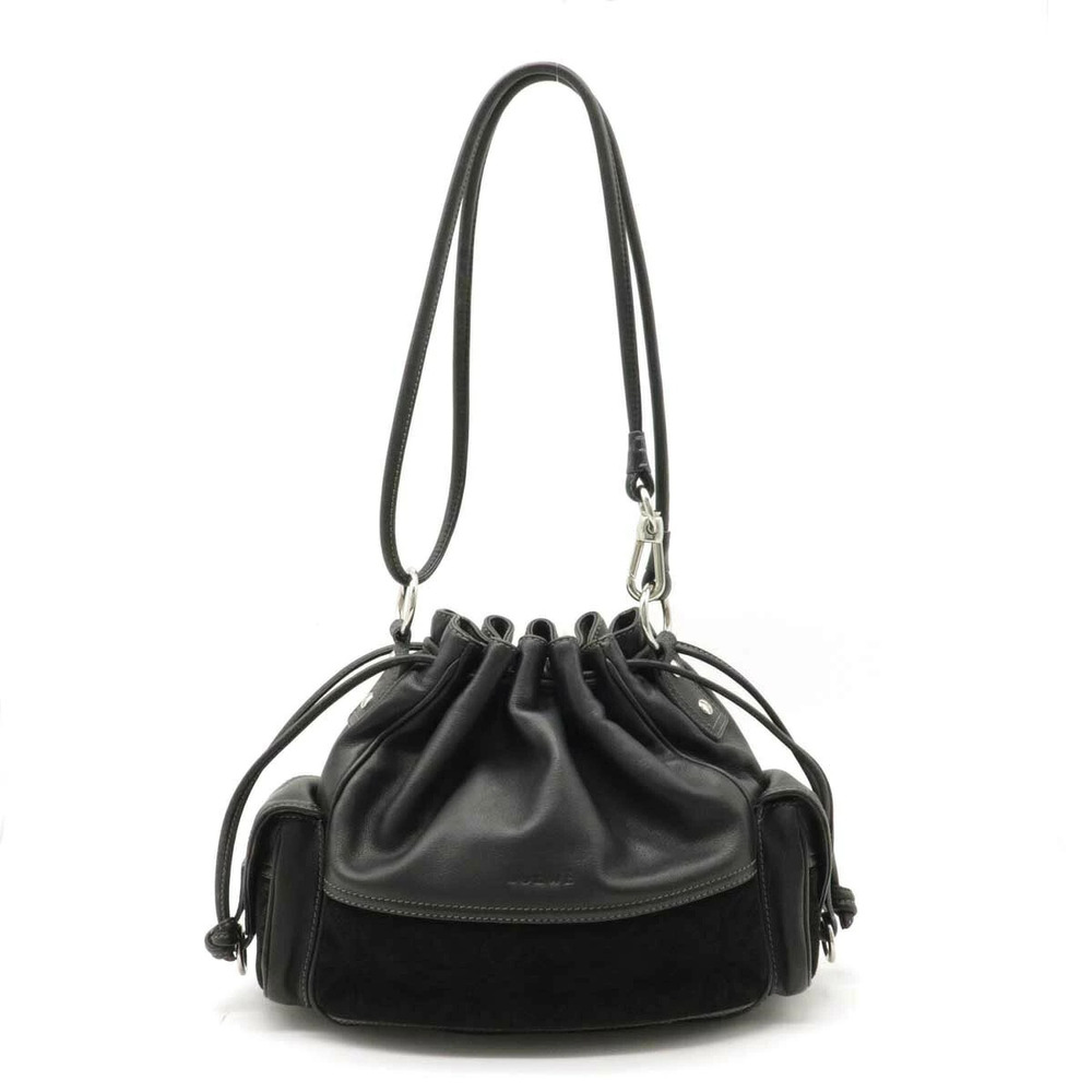 Loewe Crossbody Bag Hobo Drawstring Leather Suede Black